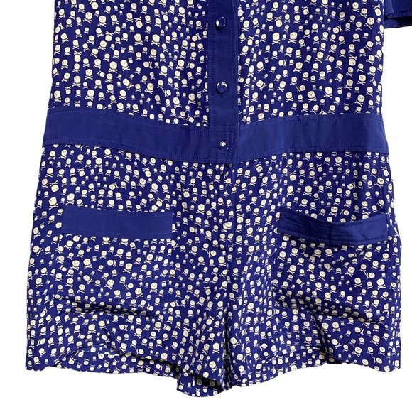 Lucky Chouette Silk Skull & Crossbones Novelty Print Button Front Romper Size M - Picture 4 of 15